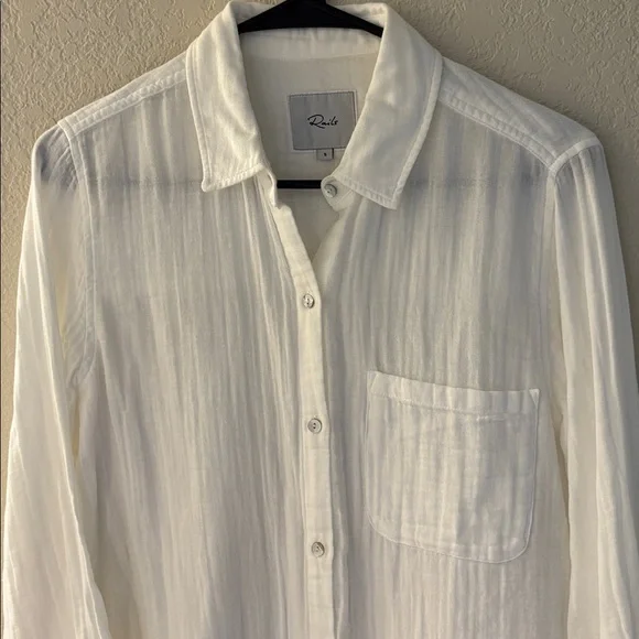 Rails Ellis gauze white organic cotton Button-Up Shirt S - Picture 6 of 9